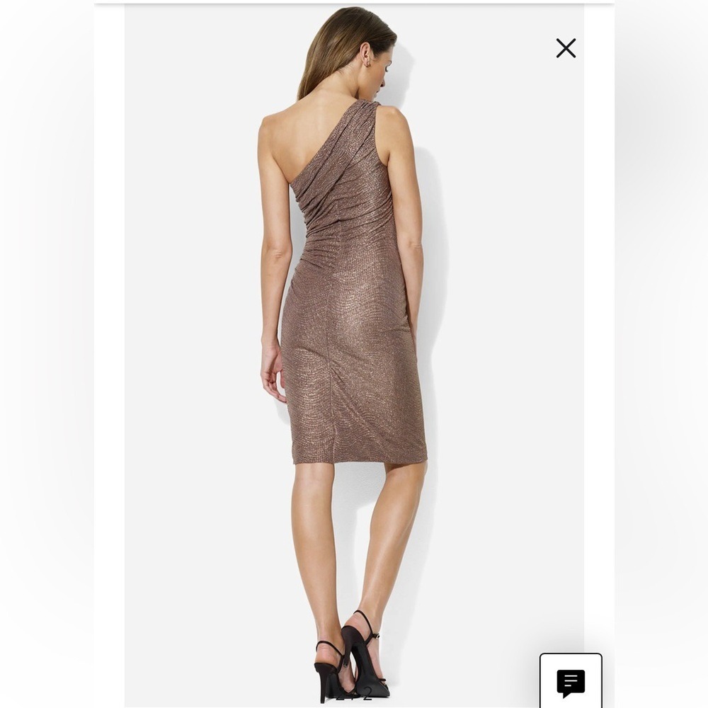 Lauren Ralph Lauren Metallic Bronze One Shoulder Ruched Cocktail Dress 6P - Picture 2 of 8
